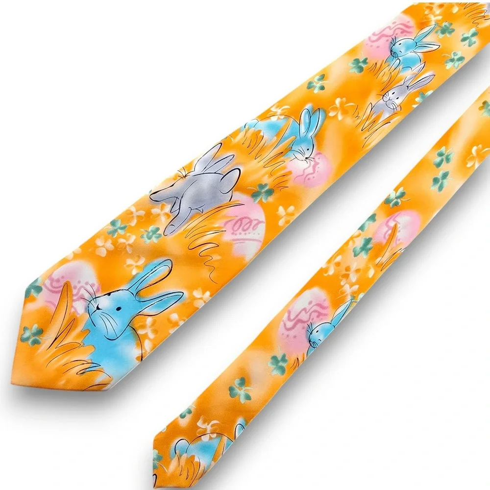 J Garcia Mens Silk Tie Orange Bunny Easter Egg Clover Can I Keep Him George 55